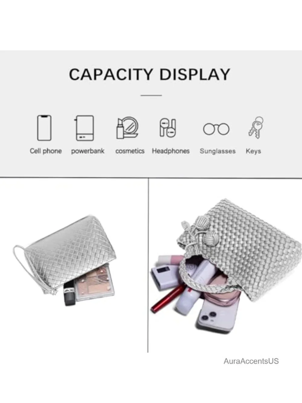 Faux Leather Woven Tote Bag with Coin Purse, Foldable Crossbody Handbag